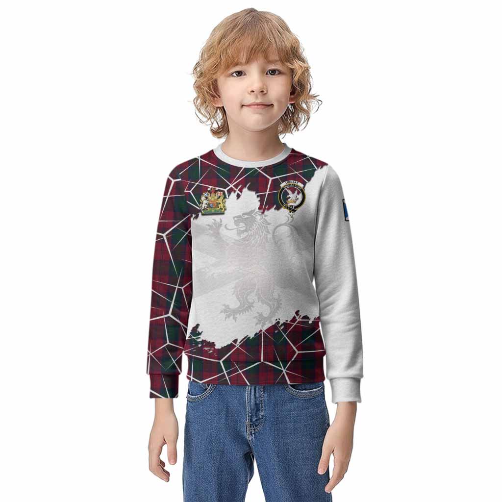Lindsay Tartan Kid Knitted Sweatshirt with Family Crest and Lion Rampant Grunge Style
