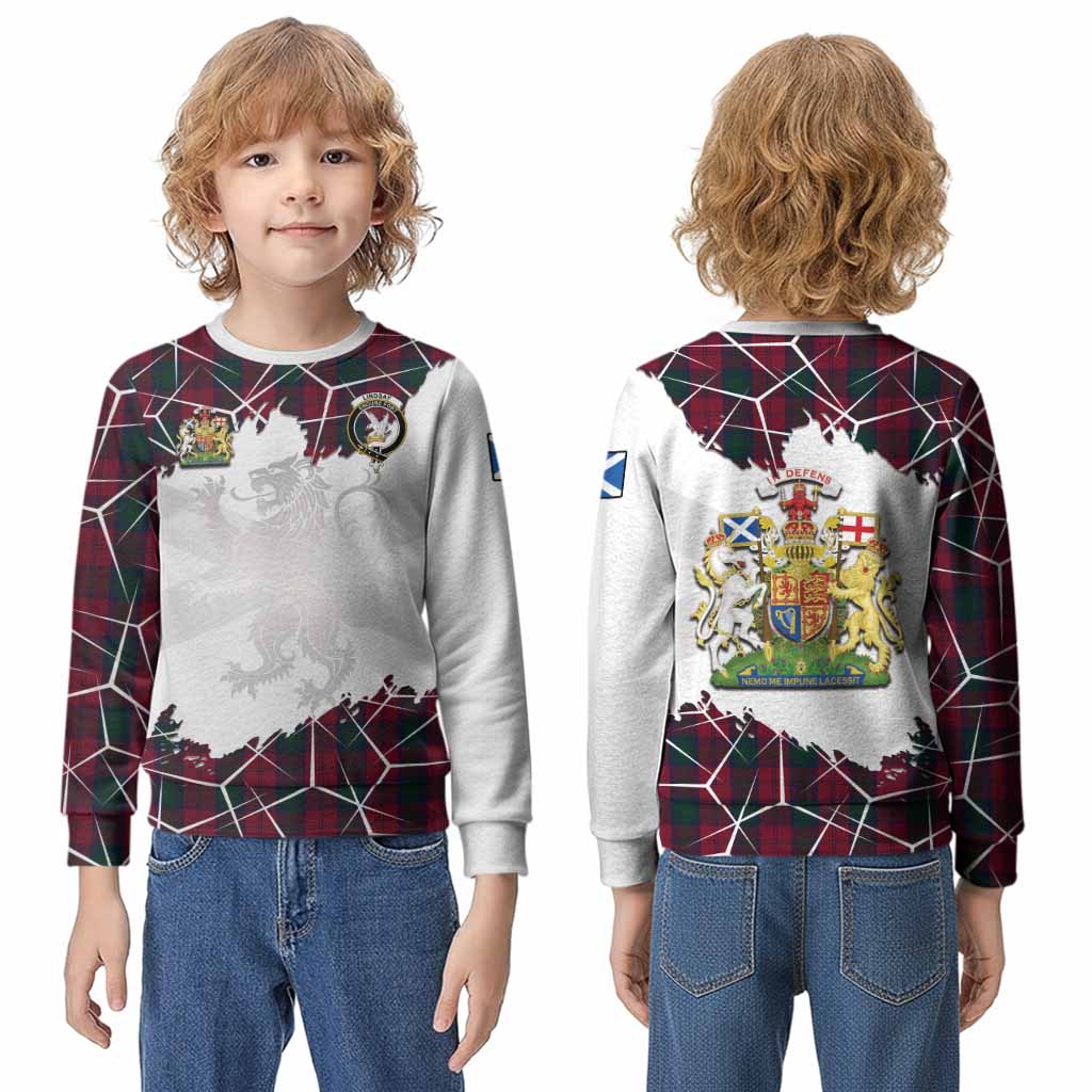 Lindsay Tartan Kid Knitted Sweatshirt with Family Crest and Lion Rampant Grunge Style