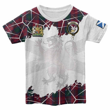Lindsay Tartan Kid T-shirt with Family Crest and Lion Rampant Grunge Style