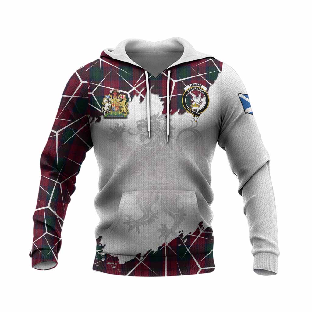 Lindsay Tartan Knitted Hoodie with Family Crest and Lion Rampant Grunge Style