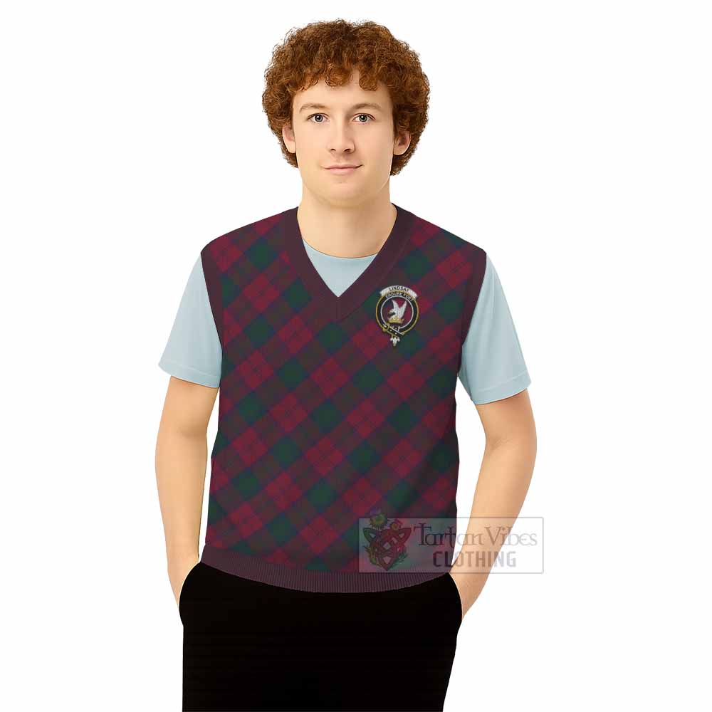 Lindsay Tartan Knitted V-Neck Vest with Family Crest Cross Style