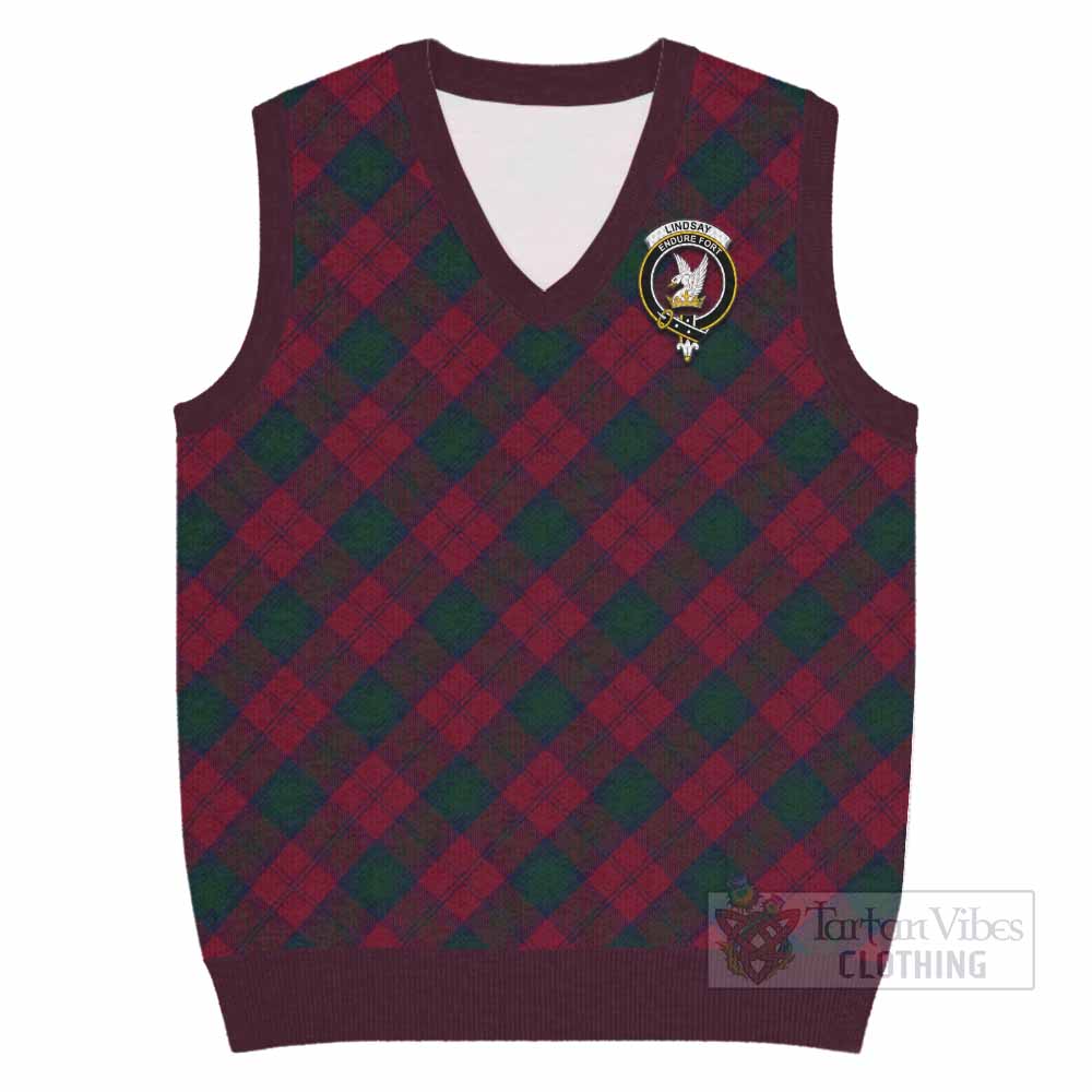 Lindsay Tartan Knitted V-Neck Vest with Family Crest Cross Style