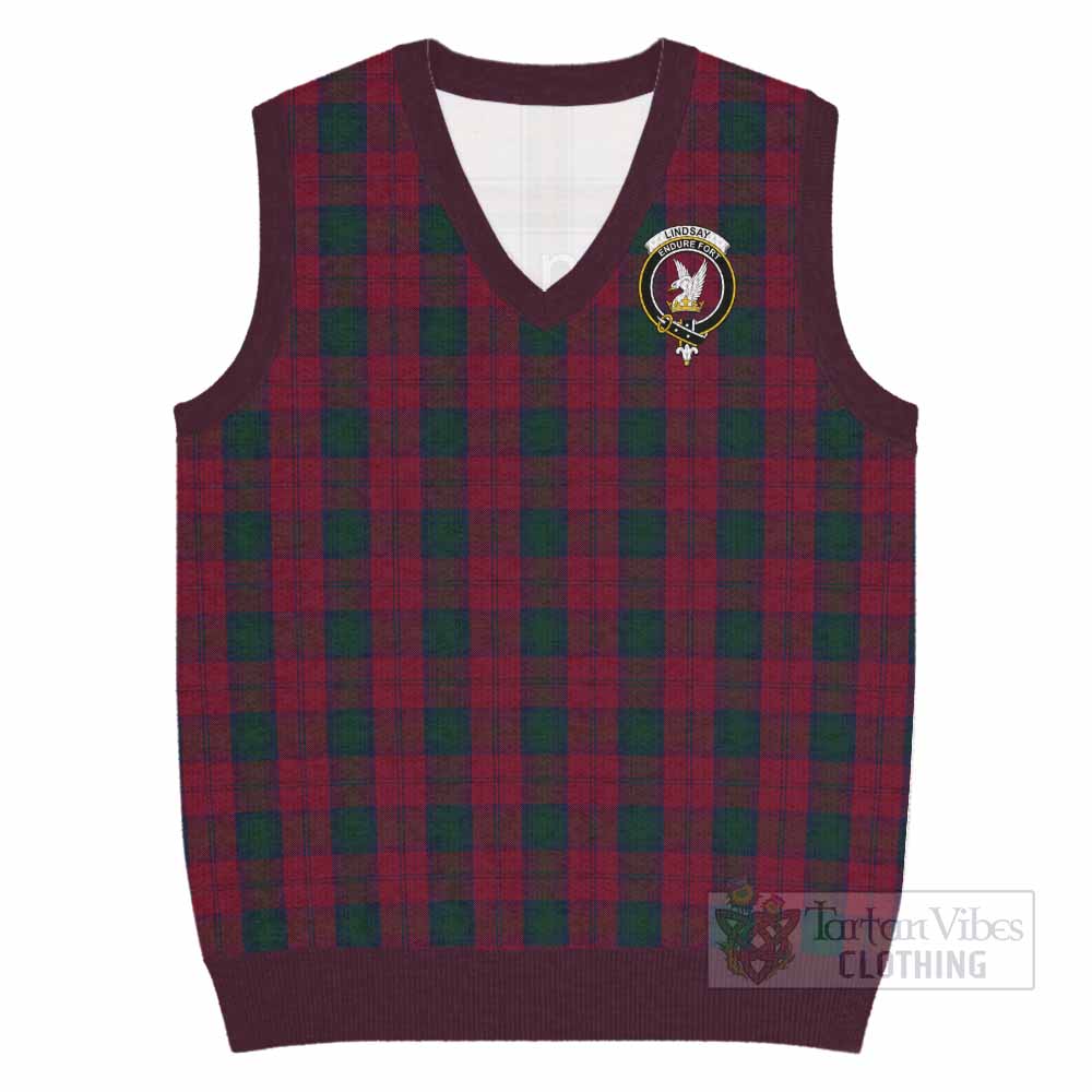 Lindsay Tartan Knitted V-Neck Vest with Family Crest - Tartan Vibes Clothing