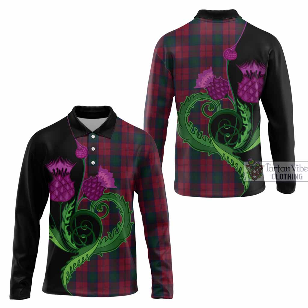 Lindsay Tartan Long Sleeve Polo Shirt Traditional Scottish Thistle