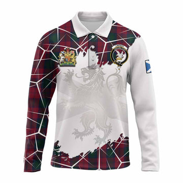 Lindsay Tartan Long Sleeve Polo Shirt with Family Crest and Lion Rampant Grunge Style