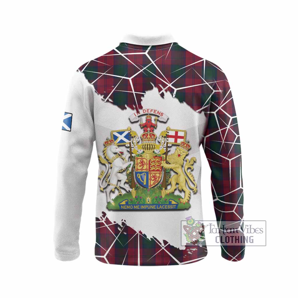 Lindsay Tartan Long Sleeve Polo Shirt with Family Crest and Lion Rampant Grunge Style