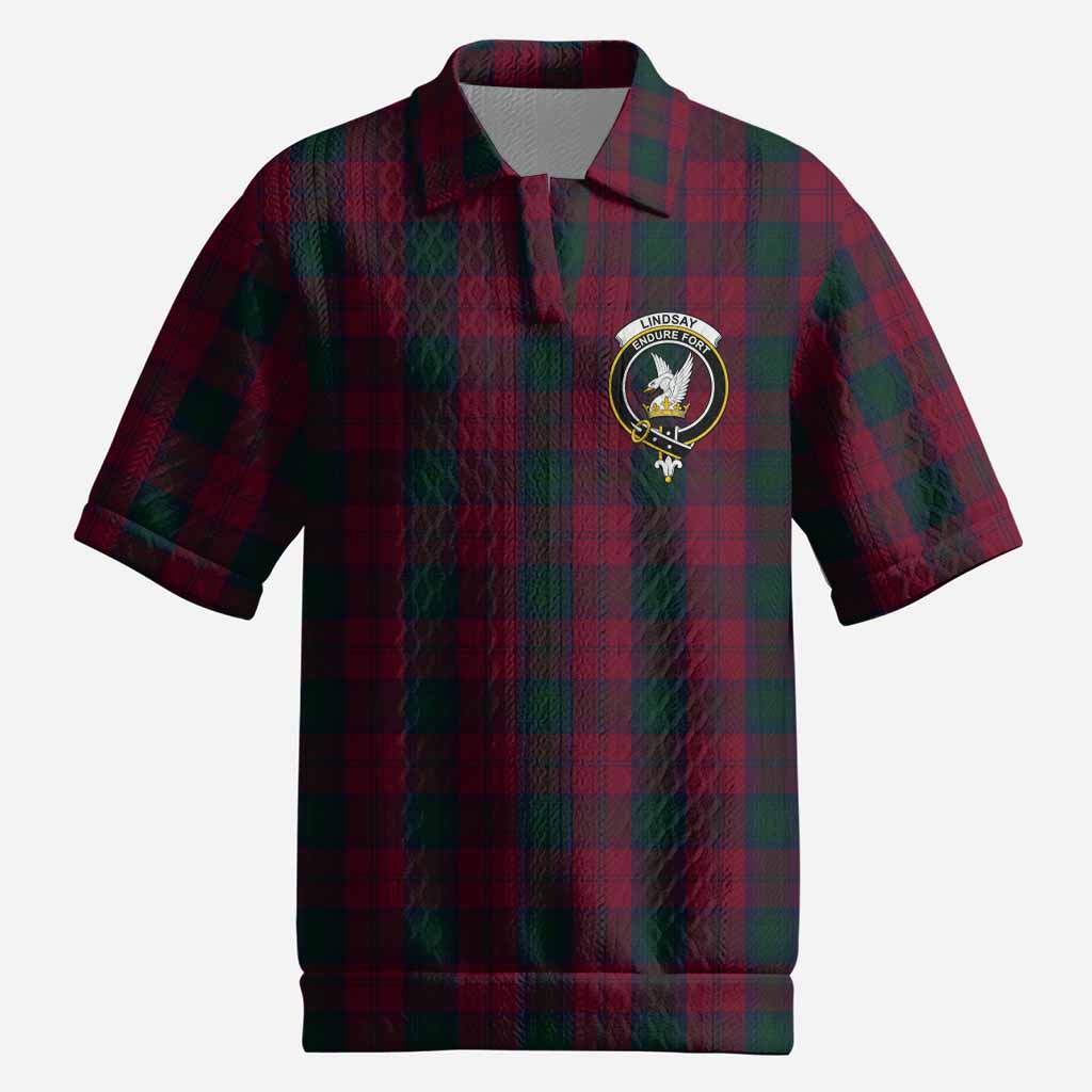 Lindsay Tartan Men’s Polo Sweater Top with Family Crest