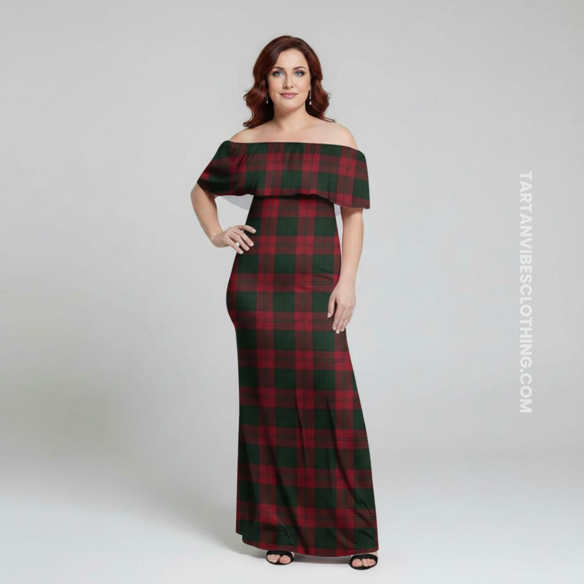 Lindsay Tartan Off Shoulder Long Dress