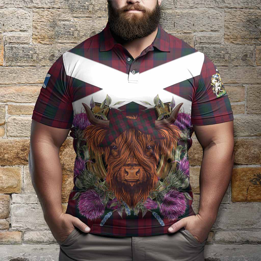 Lindsay Tartan Polo Shirt Scottish Thistle Heilan Coo