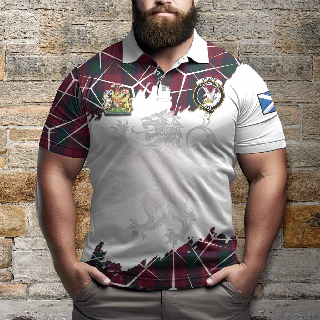 Lindsay Tartan Polo Shirt with Family Crest and Lion Rampant Grunge Style