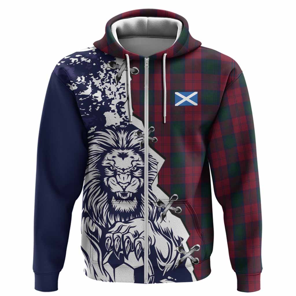 Lindsay Tartan Scottish Hoodie Angry Lion With Soccer Ball Style