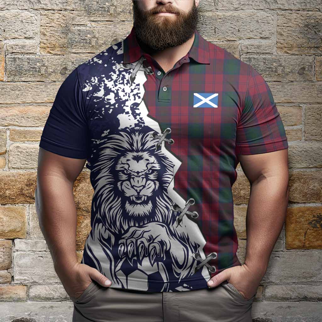 Lindsay Tartan Scottish Polo Shirt Angry Lion With Soccer Ball Style