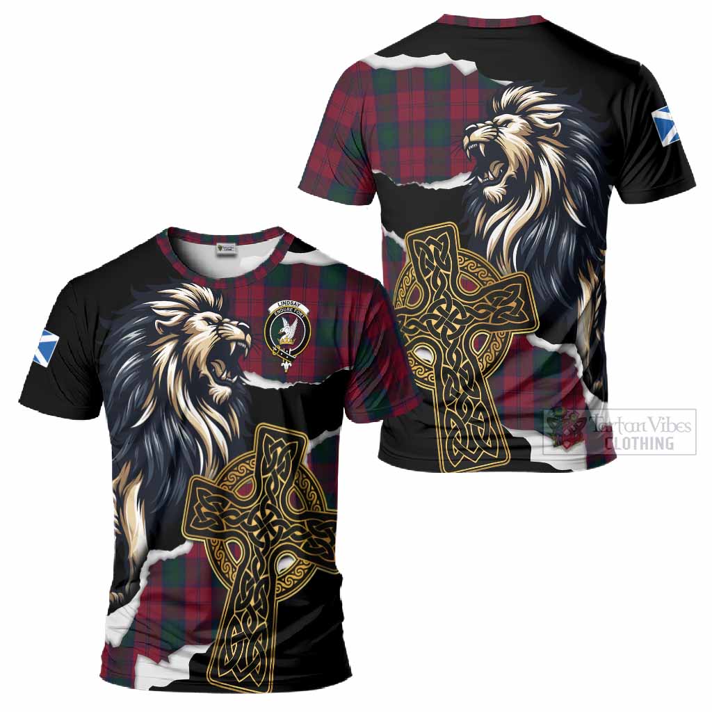 Lindsay Tartan Scottish T-Shirt Lion Celtic Heritage