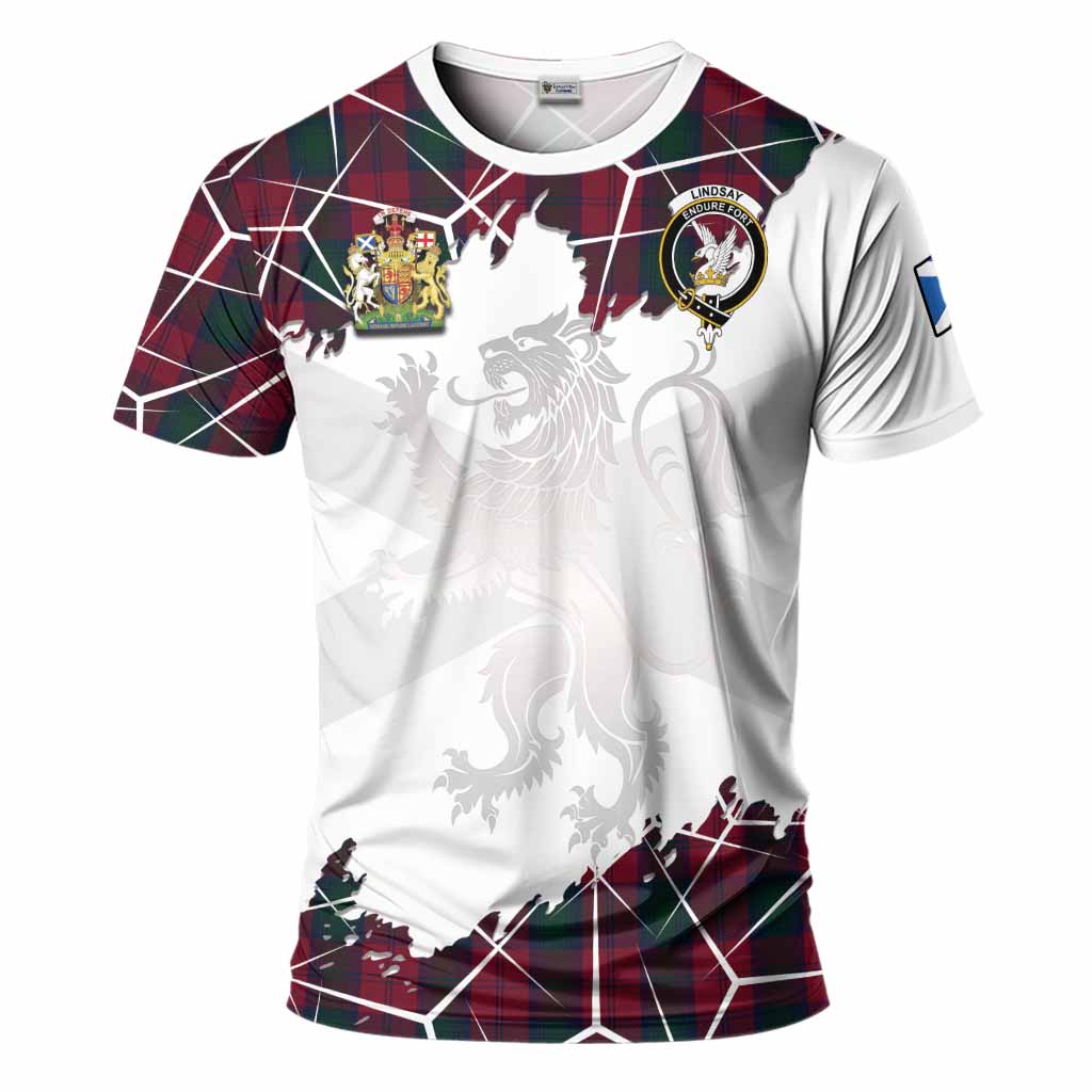 Lindsay Tartan T-Shirt with Family Crest and Lion Rampant Grunge Style