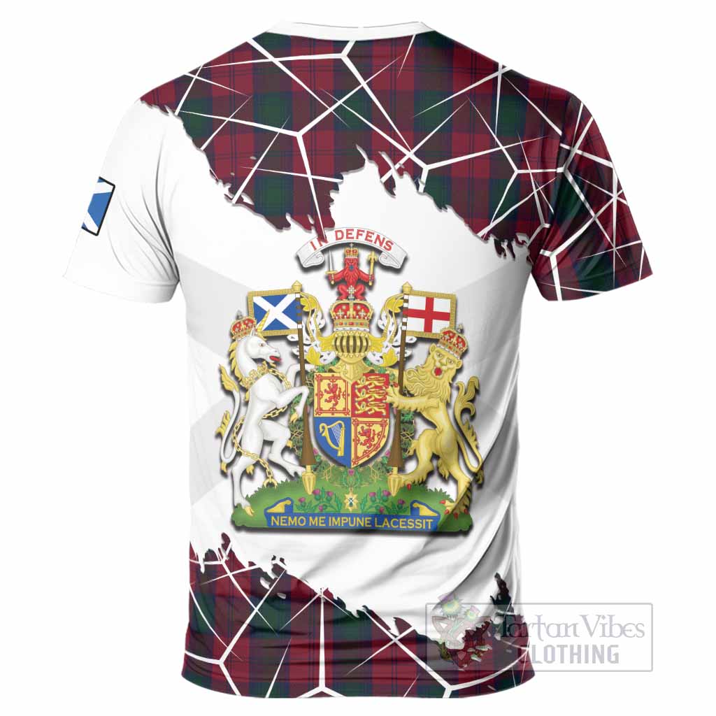Lindsay Tartan T-Shirt with Family Crest and Lion Rampant Grunge Style