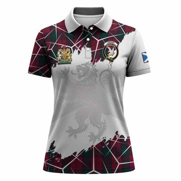 Lindsay Tartan Women Polo Shirt with Family Crest and Lion Rampant Grunge Style