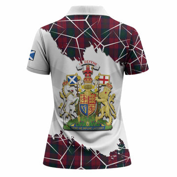 Lindsay Tartan Women Polo Shirt with Family Crest and Lion Rampant Grunge Style