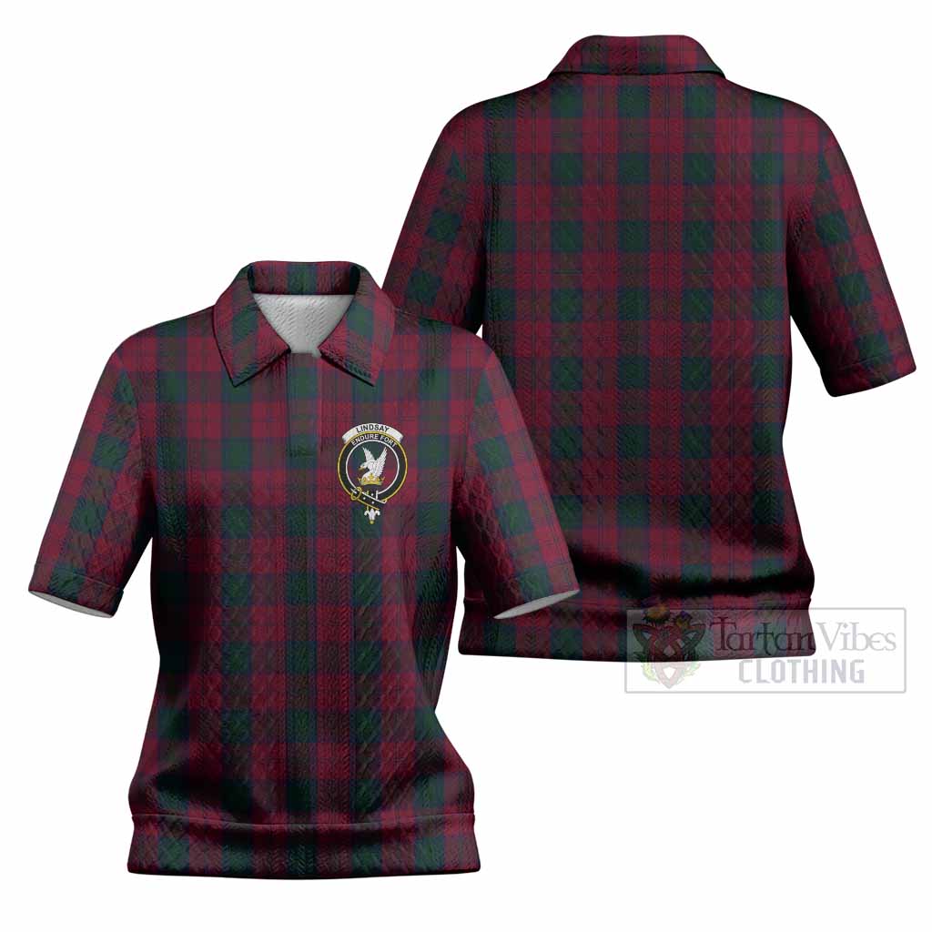 Lindsay Tartan Women’s Polo Sweater Top with Family Crest
