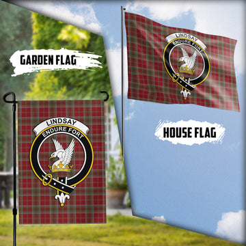 Lindsay Weathered Tartan Flag with Family Crest