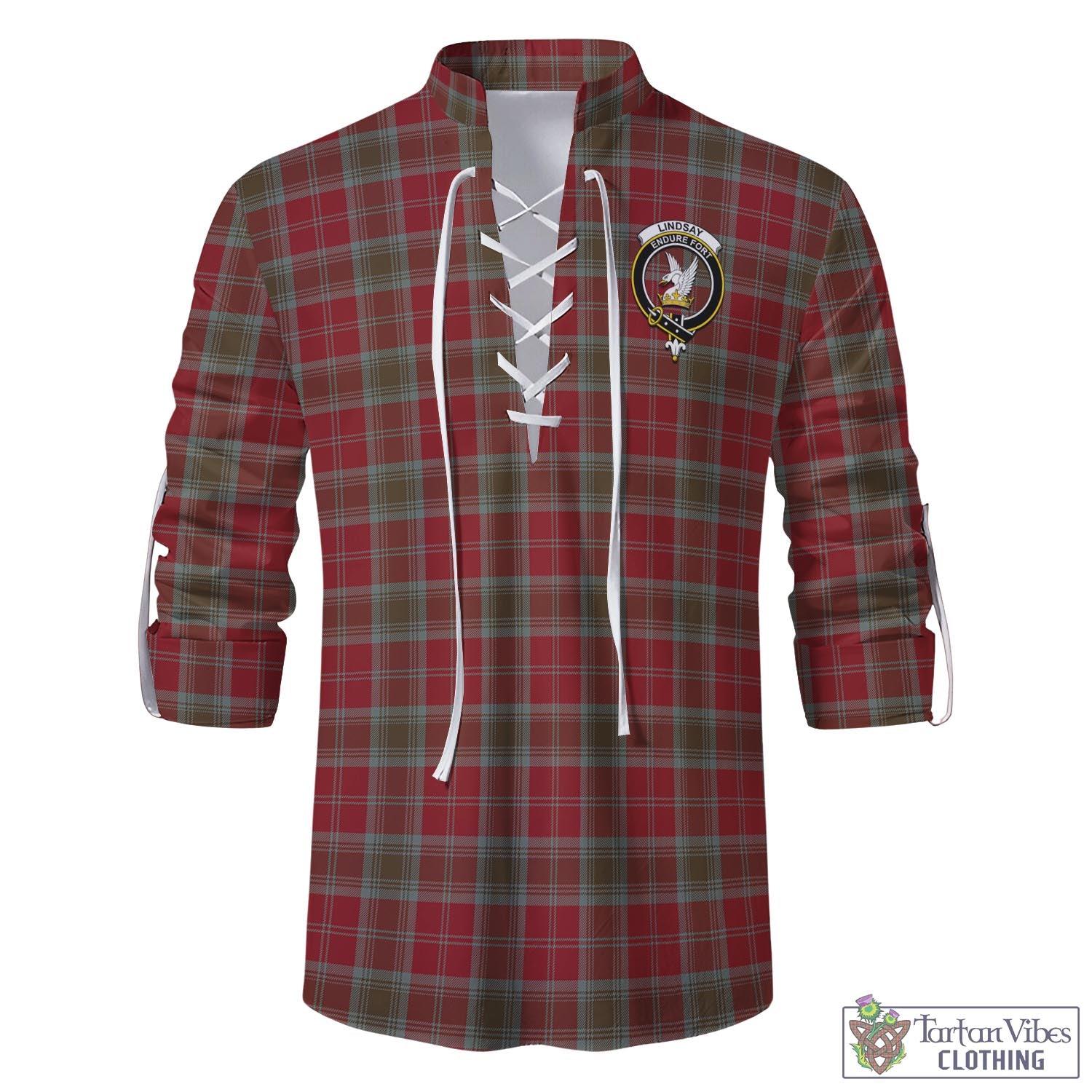 Tartan Vibes Clothing Lindsay Weathered Tartan Men's Scottish Traditional Jacobite Ghillie Kilt Shirt with Family Crest