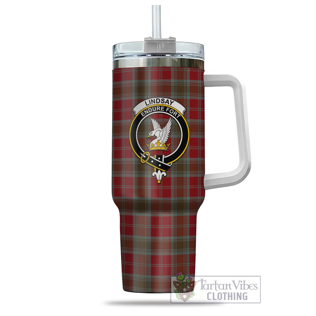 Tartan Vibes Clothing Lindsay Weathered Tartan and Family Crest Tumbler with Handle