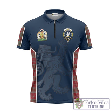 Lindsay Weathered Tartan Zipper Polo Shirt with Family Crest and Lion Rampant Vibes Sport Style