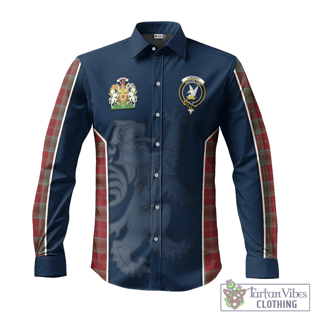 Tartan Vibes Clothing Lindsay Weathered Tartan Long Sleeve Button Up Shirt with Family Crest and Lion Rampant Vibes Sport Style
