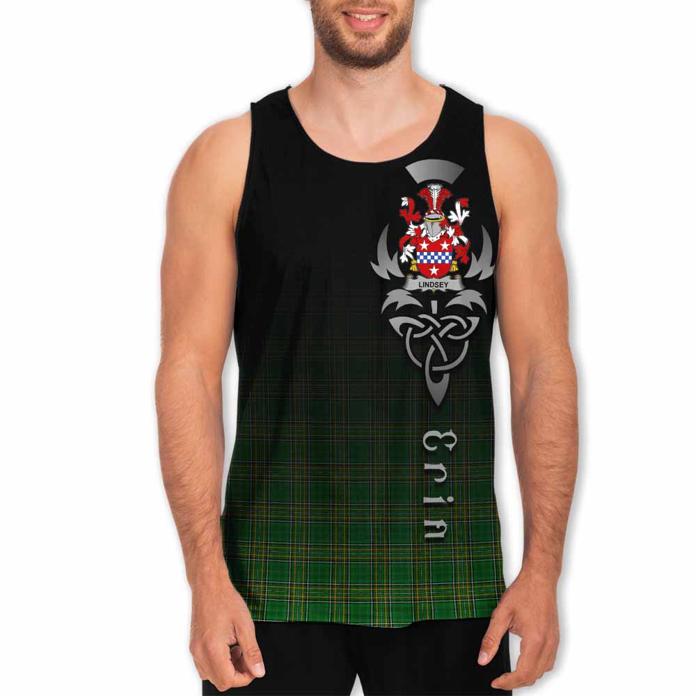 Tartan Vibes Clothing Lindsey Irish Clan Men's Tank Top with Coat of Arms Erin Go Bragh Celtic Inspired