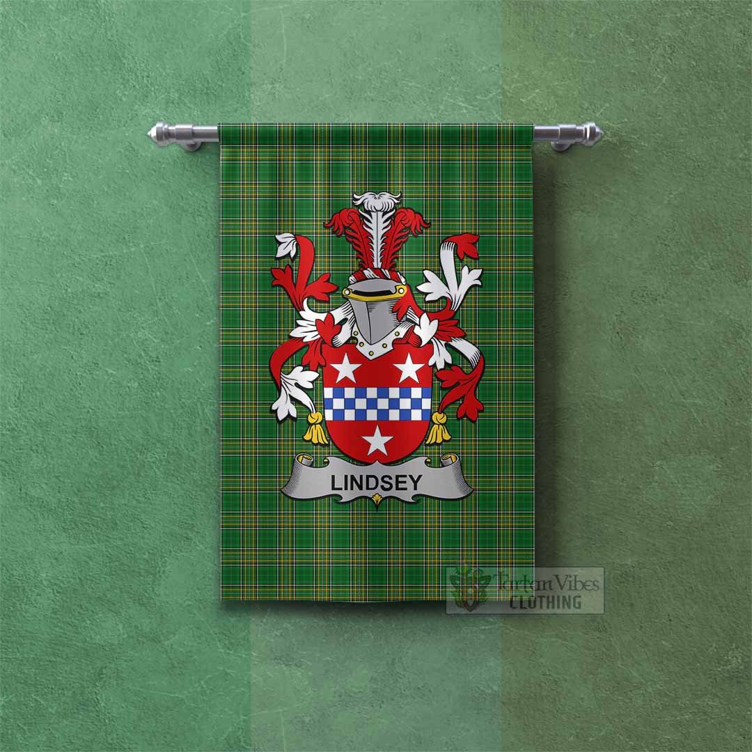 Tartan Vibes Clothing Lindsey Irish Clan Tartan Gonfalon, Tartan Banner with Coat of Arms