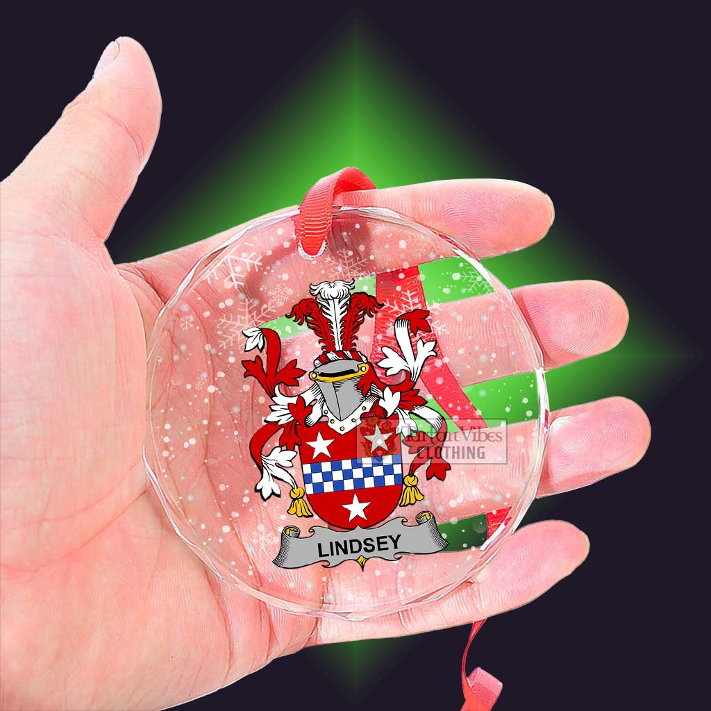 Tartan Vibes Clothing Lindsey Irish Clan Christmas Glass Ornament with Coat of Arms