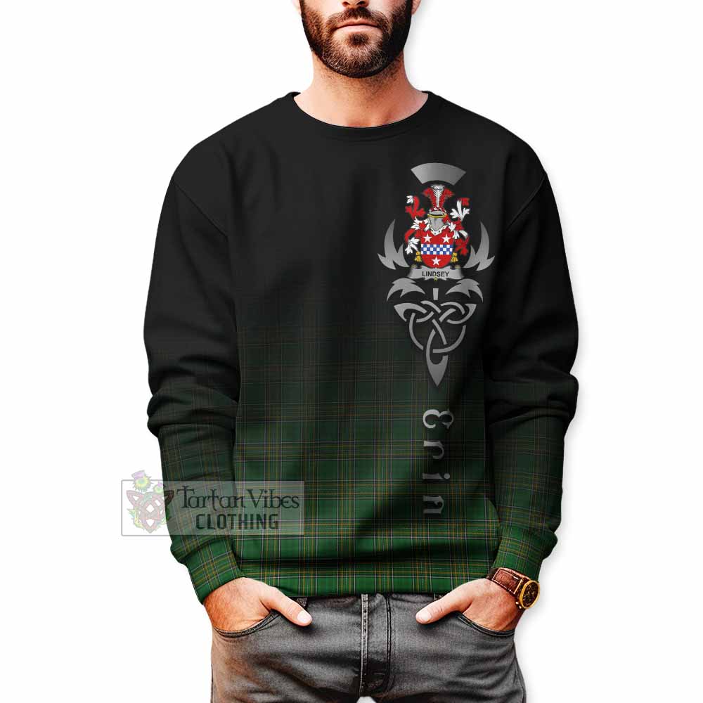 Tartan Vibes Clothing Lindsey Irish Clan Sweatshirt with Coat of Arms Erin Go Bragh Celtic Inspired
