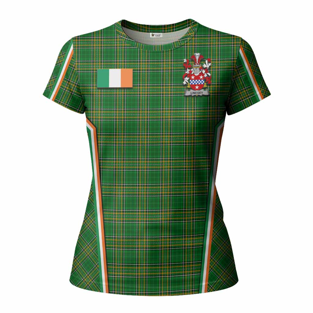 Lindsey Irish Clan Coat of Arm Tartan Women T shirt Flag Style