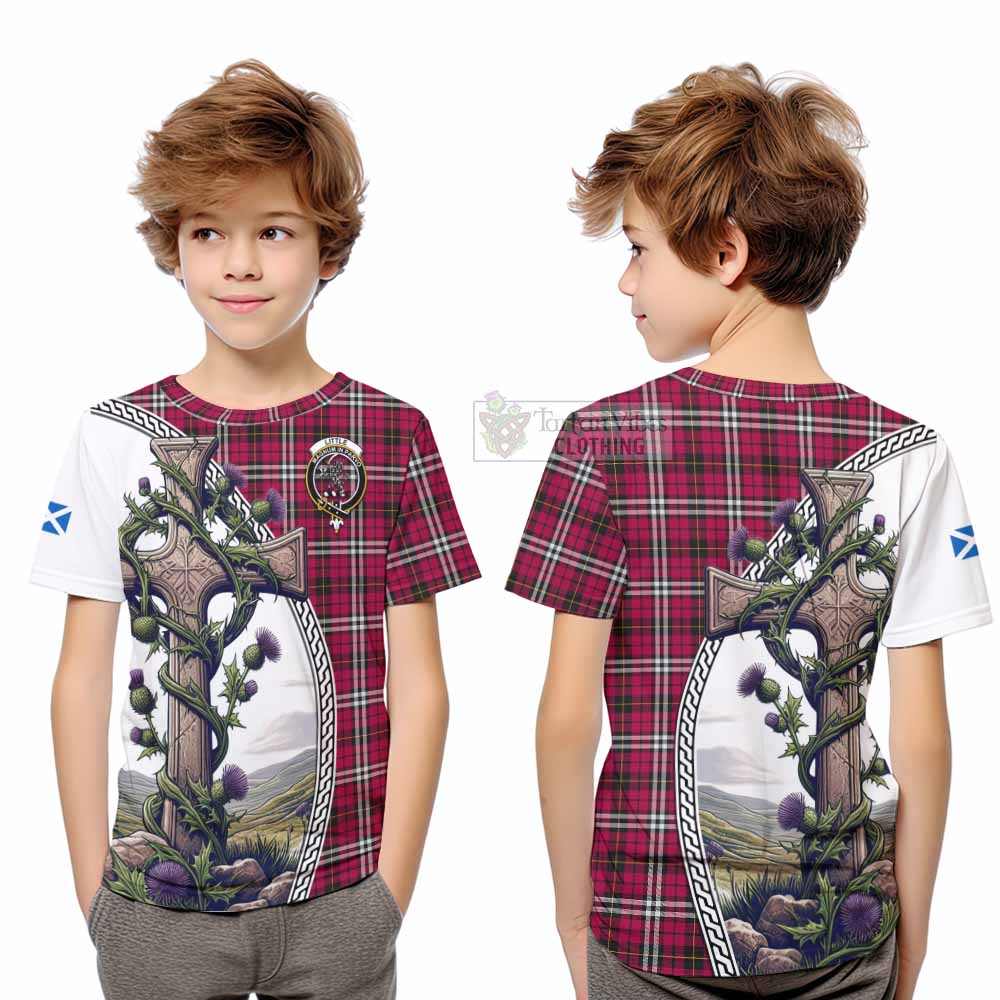 Tartan Vibes Clothing Little Tartan Kid T-Shirt with Family Crest and St. Andrew's Cross Accented by Thistle Vines