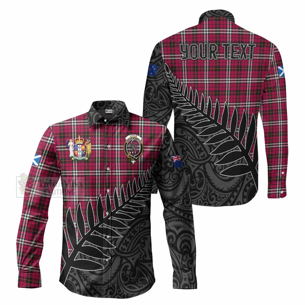 Tartan Vibes Clothing Little Crest Tartan Long Sleeve Button Shirt with New Zealand Silver Fern Half Style