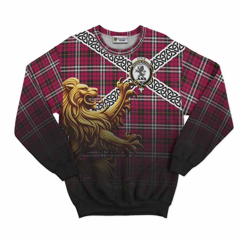 Tartan Vibes Clothing Little Crest Tartan Sweatshirt with Golden Lion Emblem Celtic Style