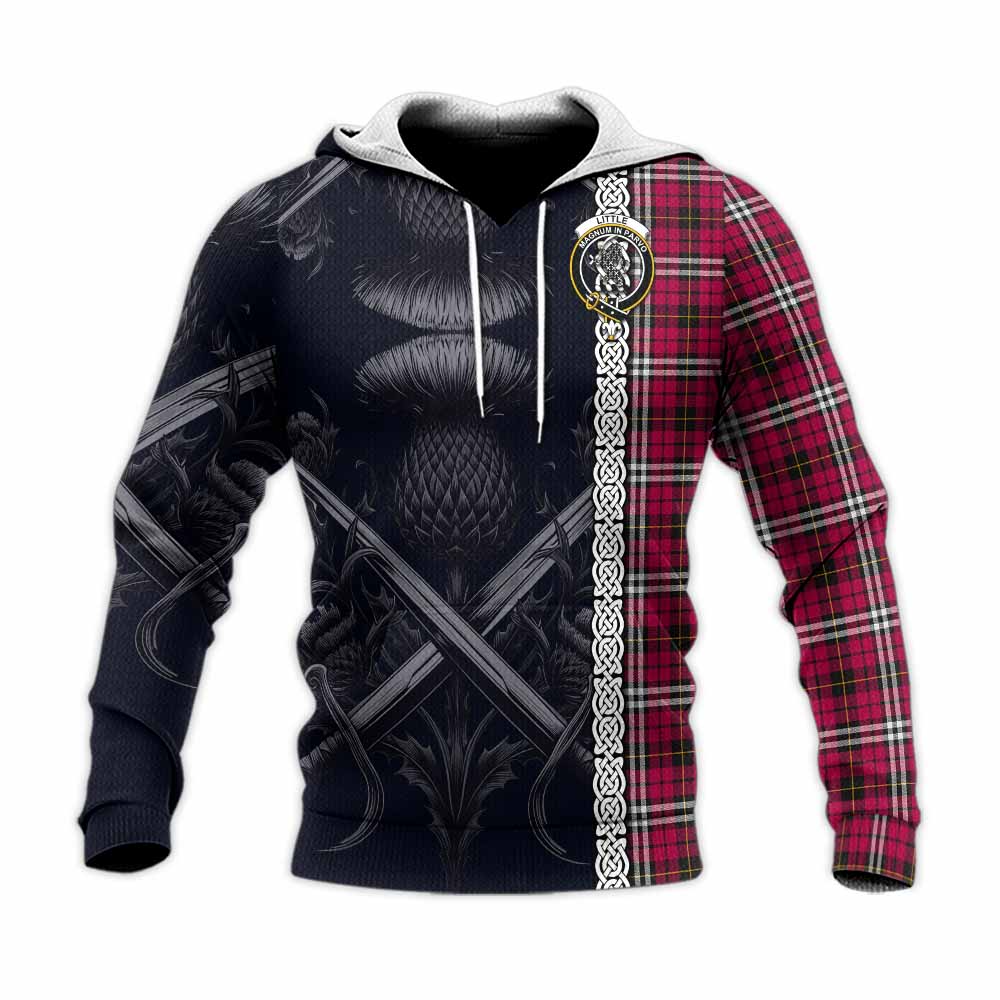 Tartan Vibes Clothing Little Tartan Knitted Hoodie with Family Crest Cross Sword Thistle Celtic Vibes