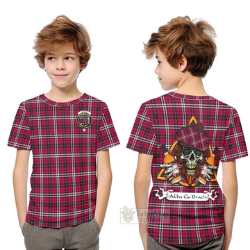 Tartan Vibes Clothing Little Tartan Kid T-Shirt with Family Crest and Bearded Skull Holding Bottles of Whiskey