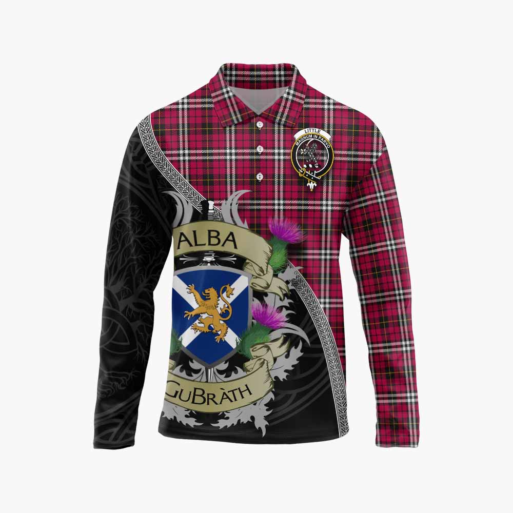 Tartan Vibes Clothing Little Tartan Family Crest Long Sleeve Polo Shirt Lion Rampant Royal Thistle Shield Celtic Inspired