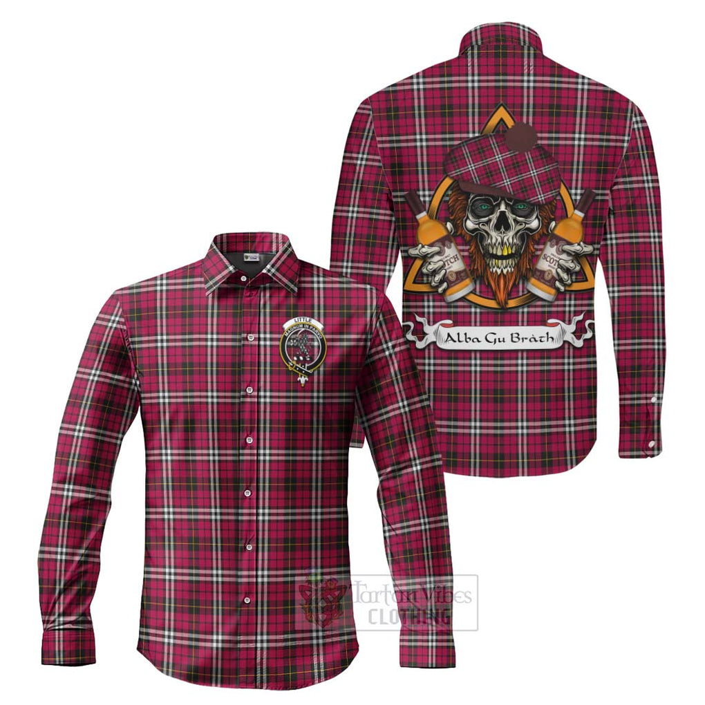 Tartan Vibes Clothing Little Tartan Long Sleeve Button Shirt with Family Crest and Bearded Skull Holding Bottles of Whiskey