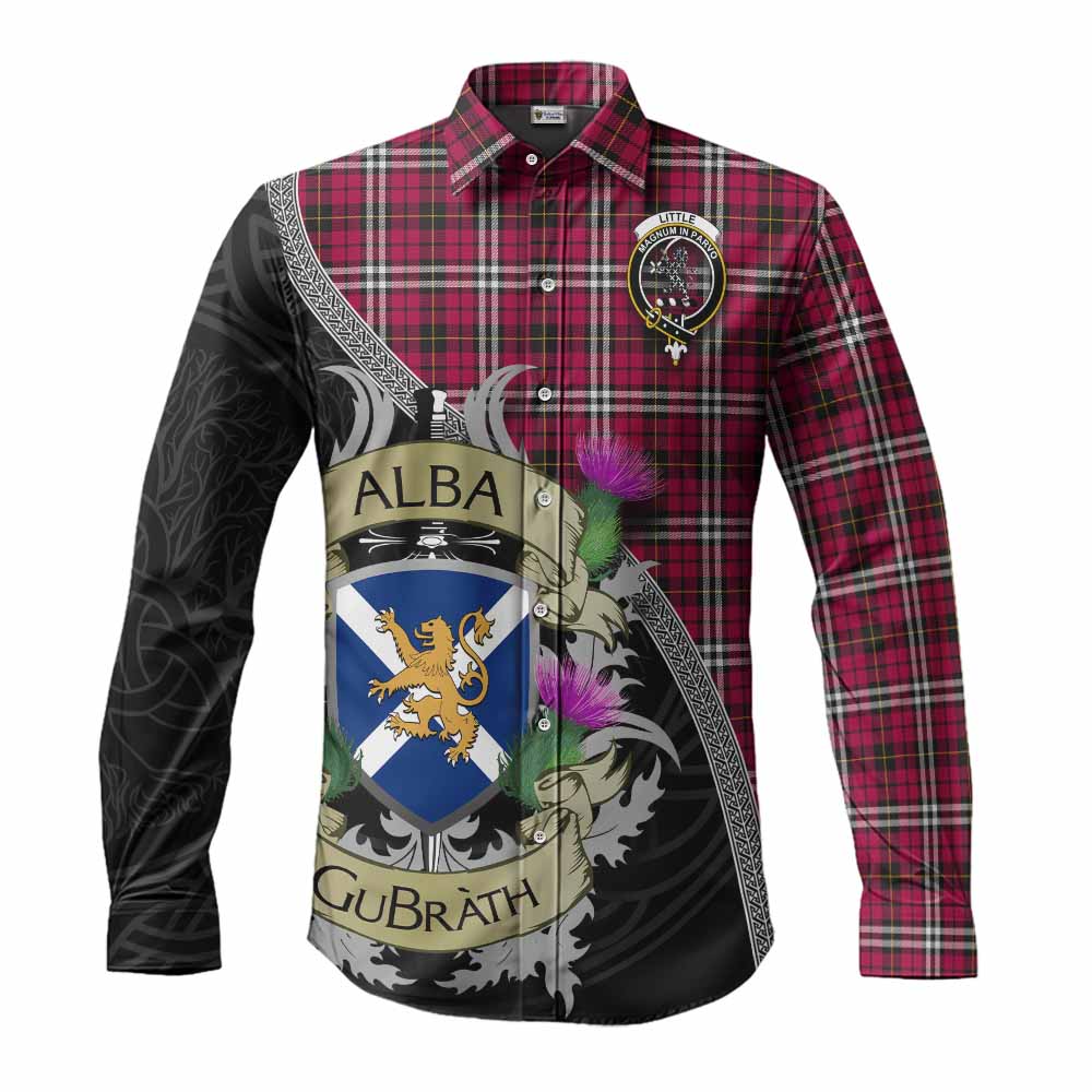 Tartan Vibes Clothing Little Tartan Family Crest Long Sleeve Button Shirt Lion Rampant Royal Thistle Shield Celtic Inspired