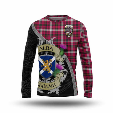 Little Tartan Family Crest Long Sleeve T-Shirt Lion Rampant Royal Thistle Shield Celtic Inspired