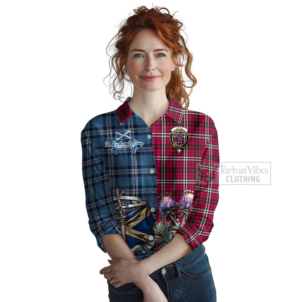 Tartan Vibes Clothing Little Tartan Women's Casual Shirt Happy St. Andrew's Day Half Tartan Style