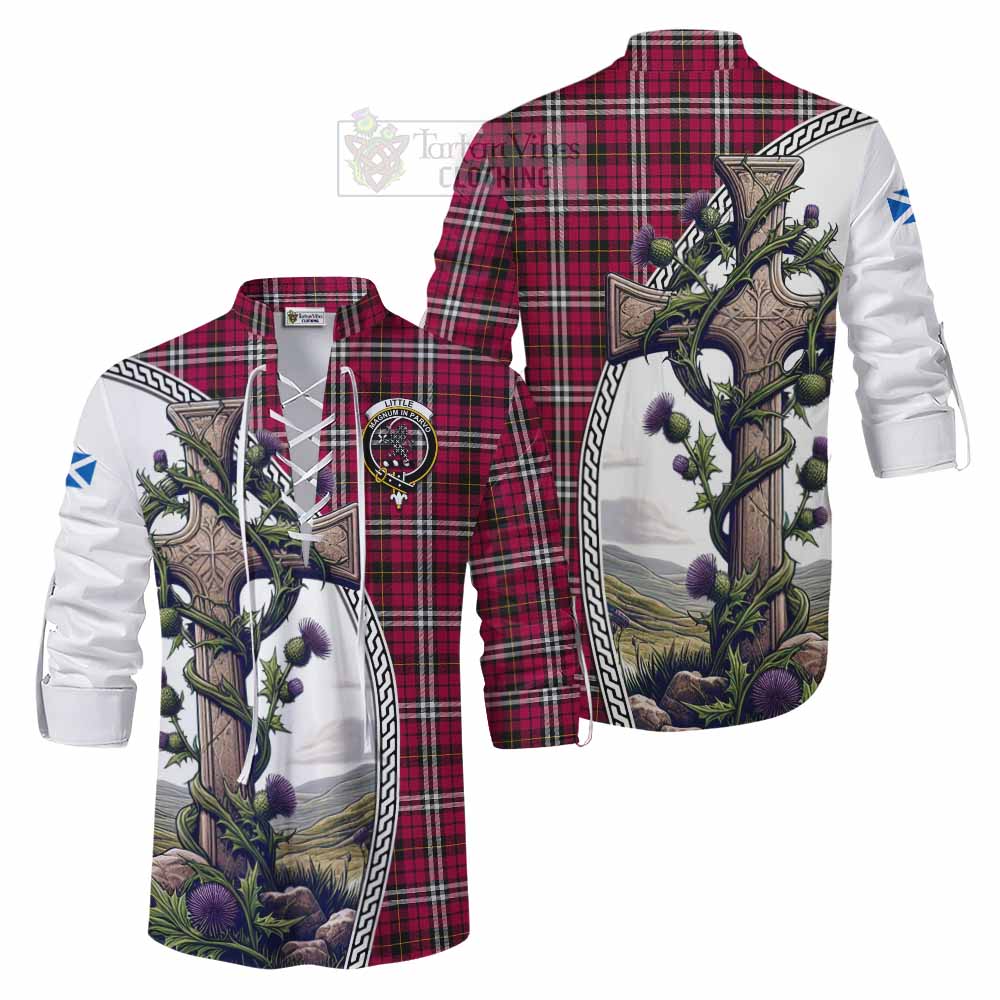 Tartan Vibes Clothing Little Tartan Ghillie Kilt Shirt with Family Crest and St. Andrew's Cross Accented by Thistle Vines
