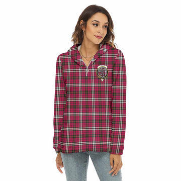 Little Tartan Women's Borg Fleece Hoodie with Half Zip with Family Crest