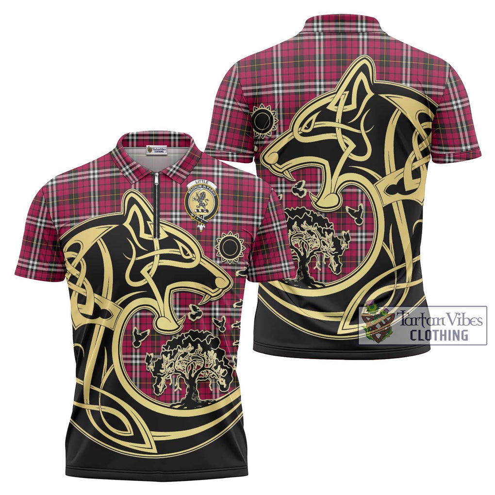Little Tartan Zipper Polo Shirt with Family Crest Celtic Wolf Style Unisex - Tartanvibesclothing Shop