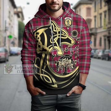 Little Tartan Hoodie with Family Crest Celtic Wolf Style Zip Hoodie - Tartan Vibes Clothing