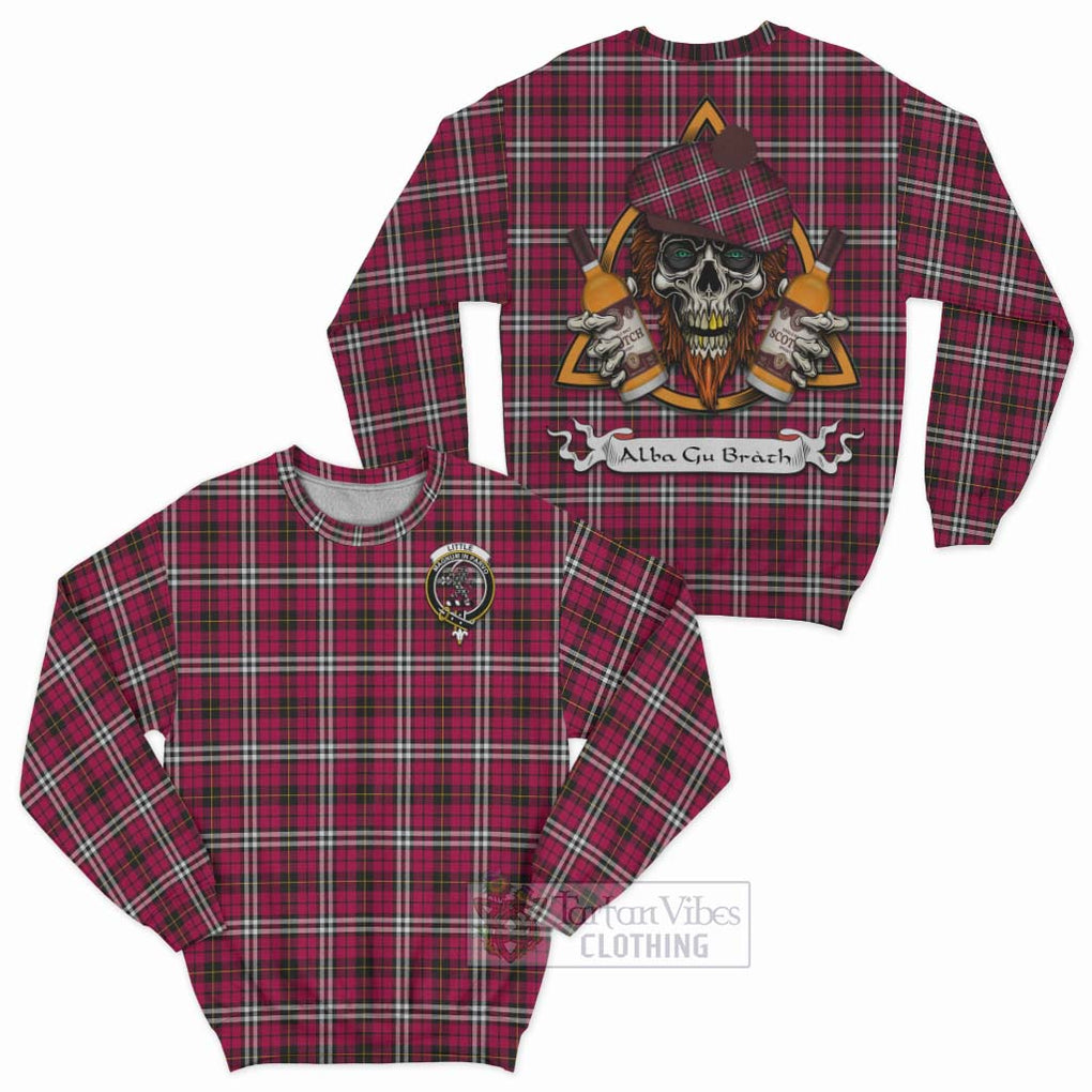 Tartan Vibes Clothing Little Tartan Sweatshirt with Family Crest and Bearded Skull Holding Bottles of Whiskey