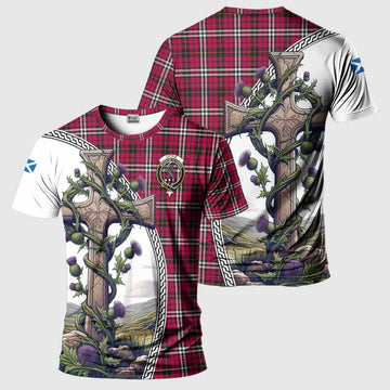 Tartan Vibes Clothing Little Agnew Tartan T-Shirt with Family Crest and St. Andrew's Cross Accented by Thistle Vines