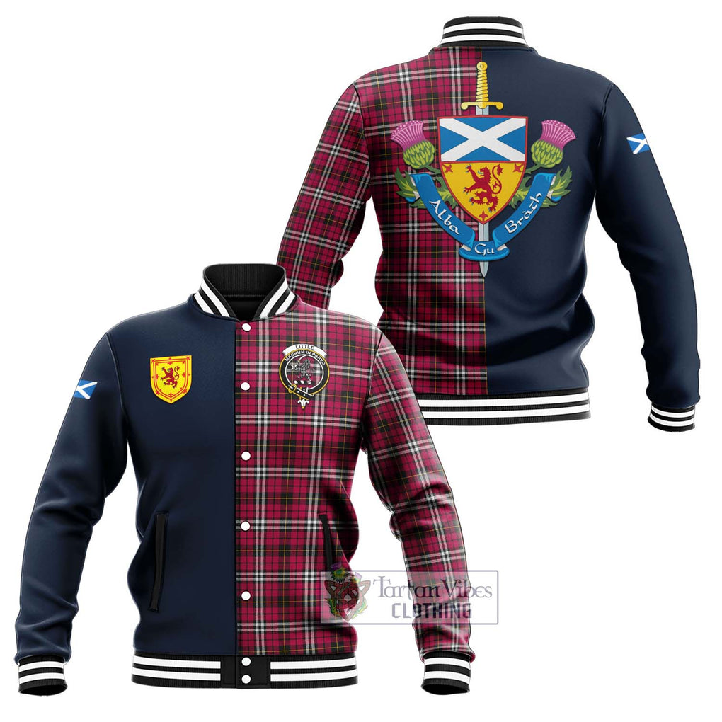 Little Tartan Baseball Jacket Alba with Scottish Lion Royal Arm Half Style Unisex - Tartan Vibes Clothing