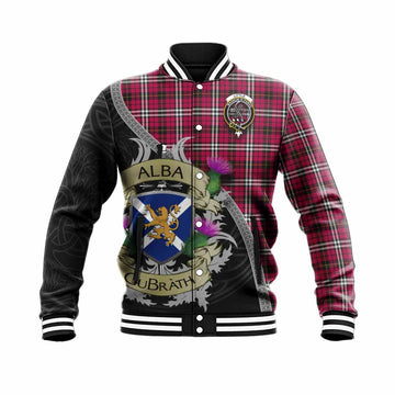 Tartan Vibes Clothing Little Tartan Family Crest Baseball Jacket Lion Rampant Royal Thistle Shield Celtic Inspired